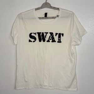Gildan SWAT Graphic T-Shirt Women 2XL White NWOT Distressed Crew Neck Tee Casual